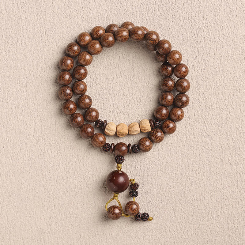 Buddha Stones Sandałowe Małe Liście Czerwonego Sandału Bodhi Nasiona Oczyszczające Bransoletka Podwójnie Owijana