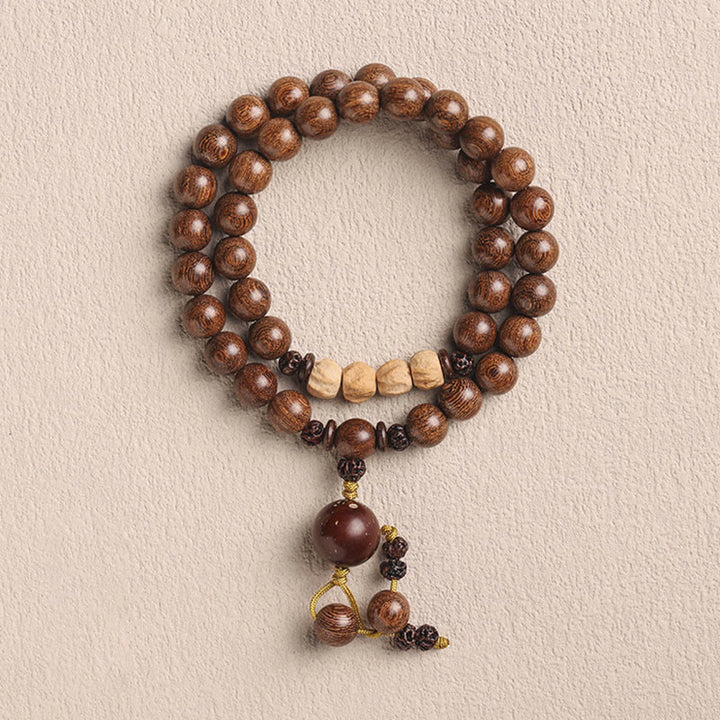 Buddha Stones Sandałowe Małe Liście Czerwonego Sandału Bodhi Nasiona Oczyszczające Bransoletka Podwójnie Owijana