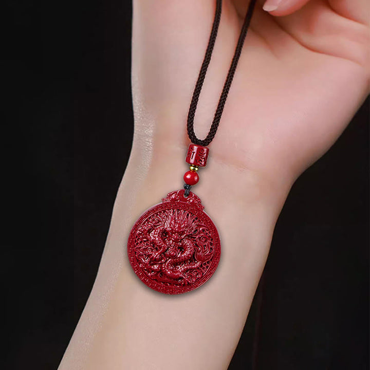 Buddha Stones Rok Smoka Naturalny Cynobrowy Naszyjnik Ochronny Smoka Wisiorek