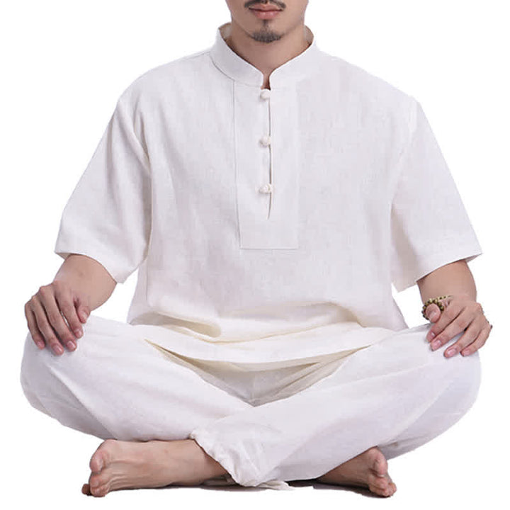 Buddha Stones Duchowa Zen Medytacja Modlitwa Praktyka Bawełna Len Odzież Męska Zestaw - Beżowy - US/UK/AU44， EU54 (3XL) - image 0