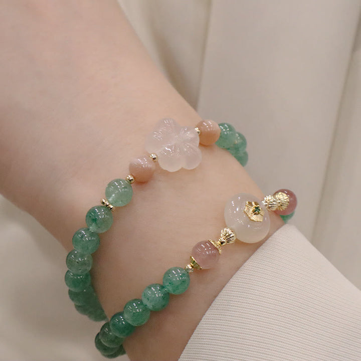 Bransoletka z Buddha Stones Naturalny Zielony Kwarc Truskawkowy Chalcedon Kwiat Wdzięczności