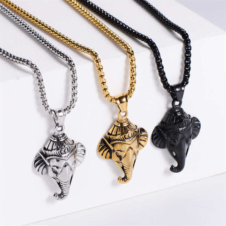 Naszyjnik z wisiorkiem ochronnym Ganesh Ganpati Elephant Titanium Steel