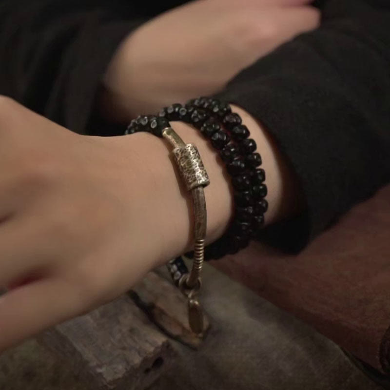 Bransoletka z potrójnym owinięciem "Buddha Stones Retro Coconut Shell Brass Copper Happiness" - image 11