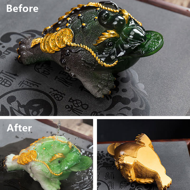 Buddha Stones Zmieniające Kolor FengShui Bogactwo Szczęśliwa Żaba Miedziana Moneta Herbata Zwierzę Żywica Figurka Dekoracja