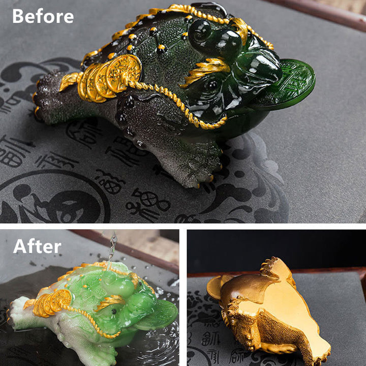Buddha Stones Zmieniające Kolor FengShui Bogactwo Szczęśliwa Żaba Miedziana Moneta Herbata Zwierzę Żywica Figurka Dekoracja