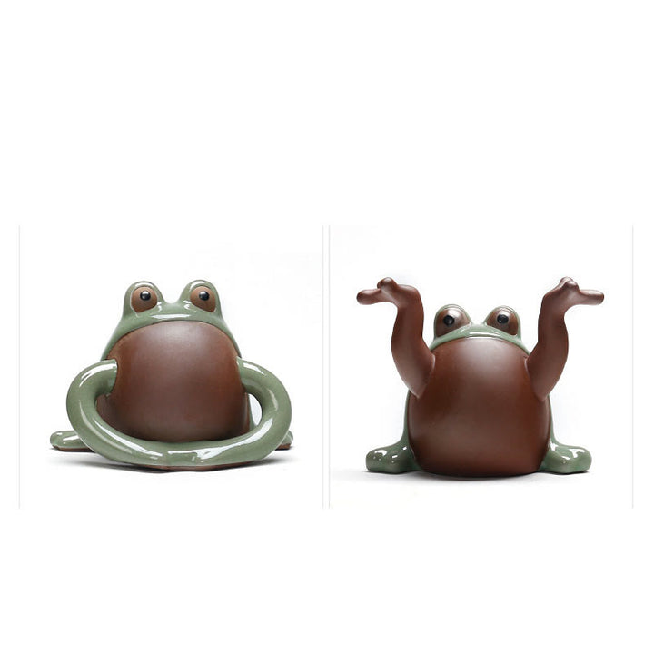 Buddha Stones FengShui Bogactwo Szczęście Słodka Żaba Ceramiczna Herbata Zwierzę Figurka Dekoracja - image 10