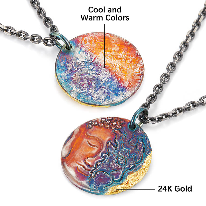 Buddha Stones 999 Srebro Sterlingowe 24K Złoto Pół Demon Pół Budda Współczucie Naszyjnik Wisiorek - image 5