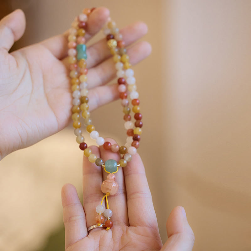 Buddha Stones Naturalny Złoty Jedwab Jadeit Dynia Charm Bransoletka Bogactwo Szczęście Potrójne Owijanie