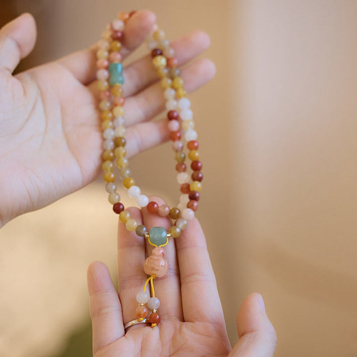 Buddha Stones Naturalny Złoty Jedwab Jadeit Dynia Charm Bransoletka Bogactwo Szczęście Potrójne Owijanie