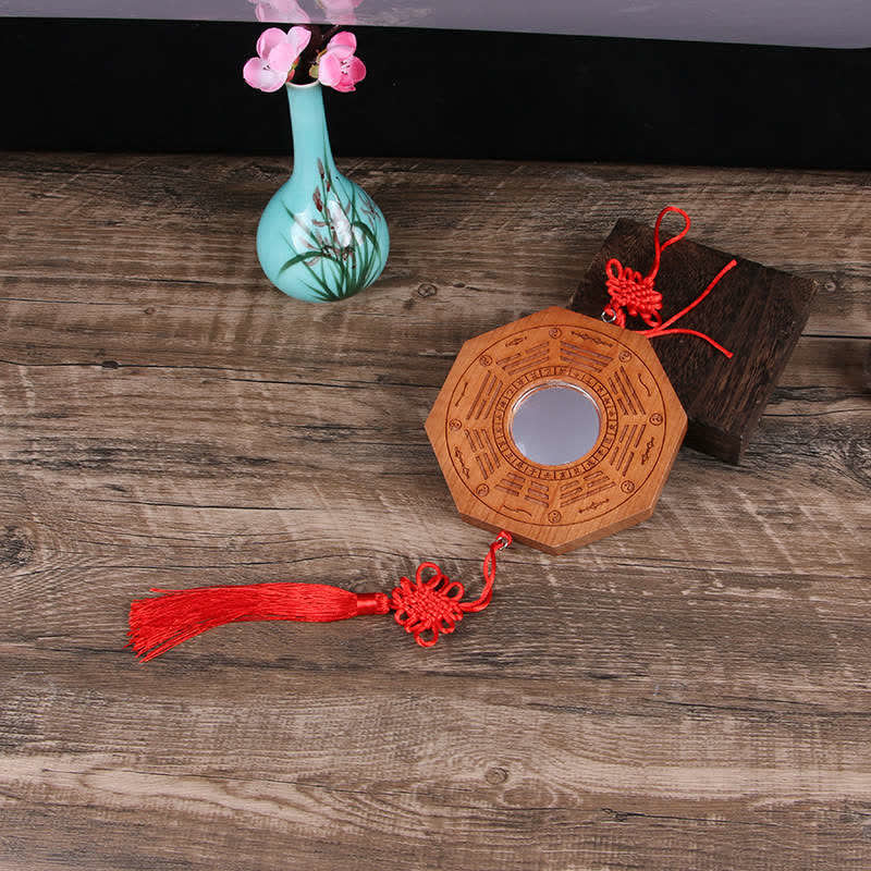 Feng Shui Bagua Mapa Peach Wood Monety Pięciu Cesarzy Chińskie Węzły Równowaga Mapa Energii Lustro - 20*2cm - Lustro wypukłe - Mapa Bagua i chińskie wiązanie - image 2