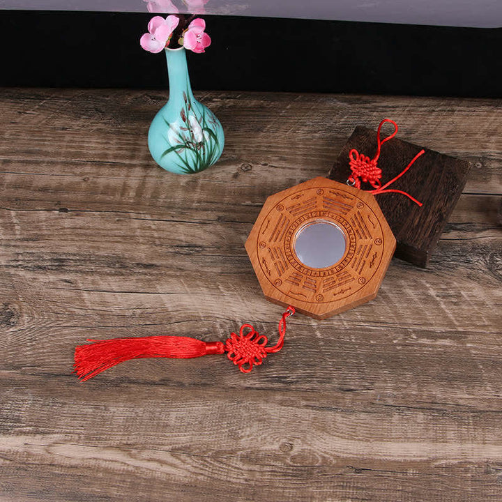 Feng Shui Bagua Mapa Peach Wood Monety Pięciu Cesarzy Chińskie Węzły Równowaga Mapa Energii Lustro - 20*2cm - Lustro wypukłe - Mapa Bagua i chińskie wiązanie - image 2