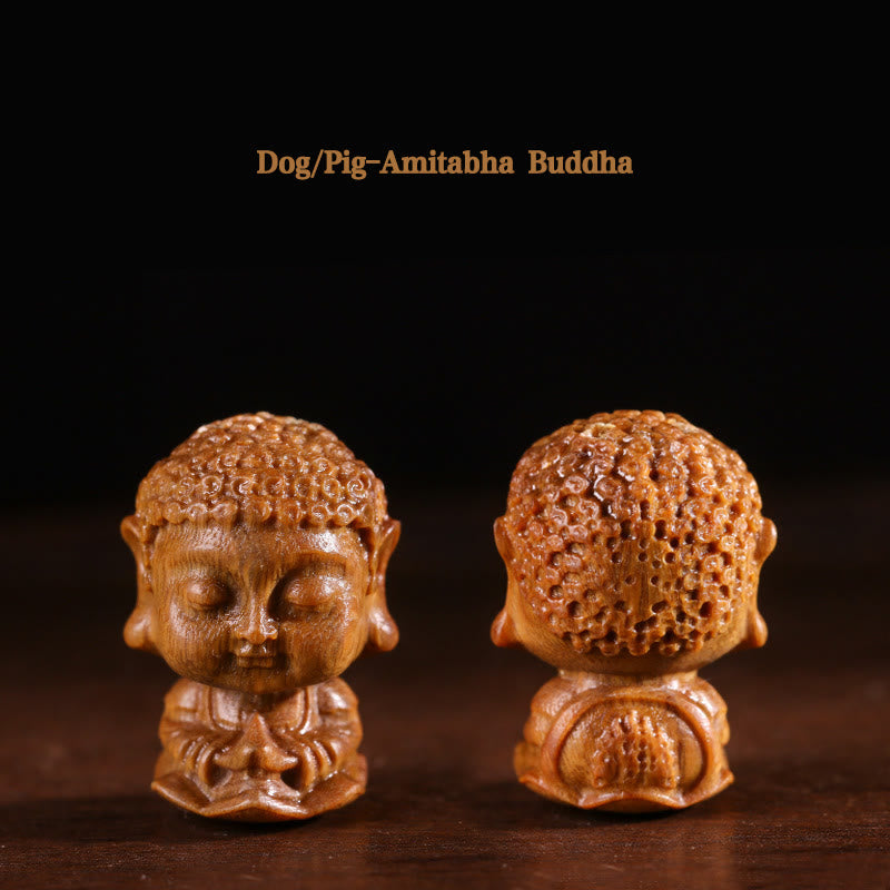 Chiński Zodiak Natal Budda Zielony Sandałowiec Lotos Grawerowany Pozytywny Dekoracja Domu - Pies/Świnia-Amitabha Budda - image 12