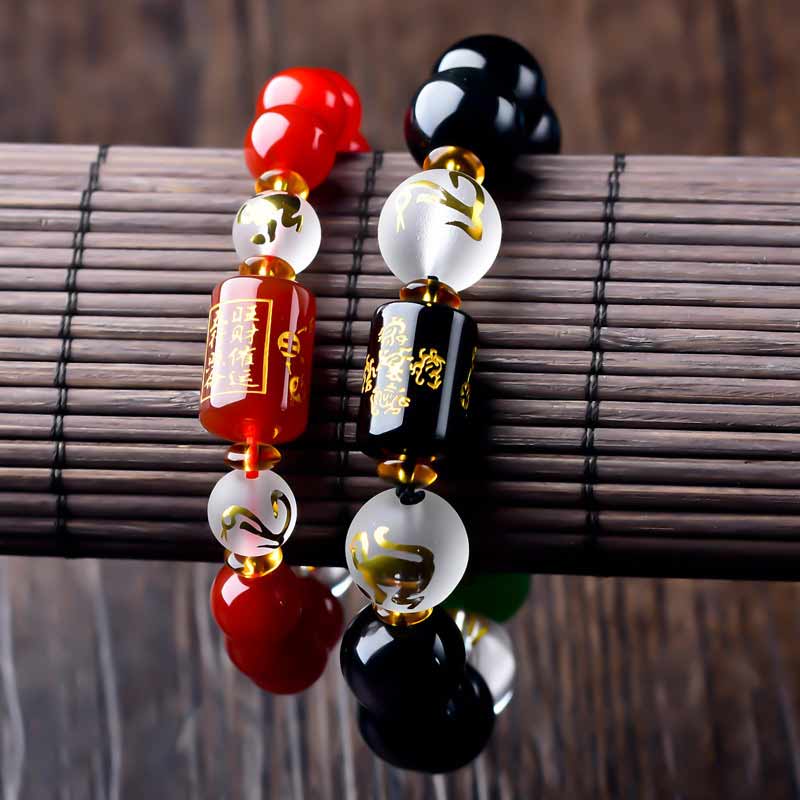 Buddha Stones Chiński Zodiak Feng Shui Obsydian Pięcioelementowy Bogactwo Bransoletka Porsperity