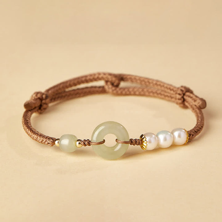 Bransoletka z naturalnych Buddha Stones Hetian Jade Pearl Peace Buckle Luck
