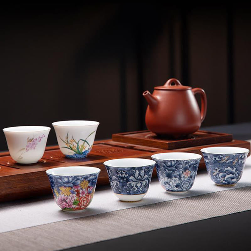 Buddha Stones Kolorowe Kwiaty Orchidea Fale Morskie Niebiesko-Biała Porcelana Ceramiczna Filiżanka Do Herbaty Kung Fu