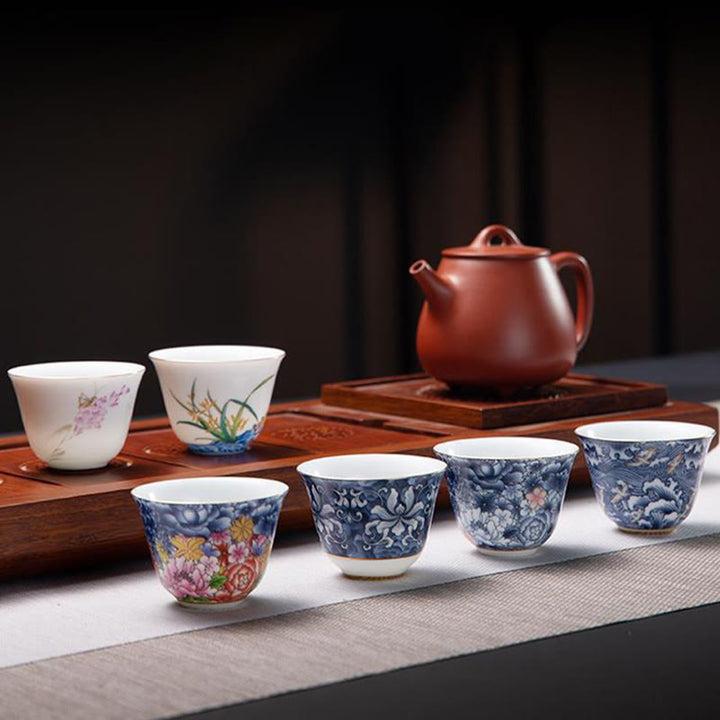 Buddha Stones Kolorowe Kwiaty Orchidea Fale Morskie Niebiesko-Biała Porcelana Ceramiczna Filiżanka Do Herbaty Kung Fu