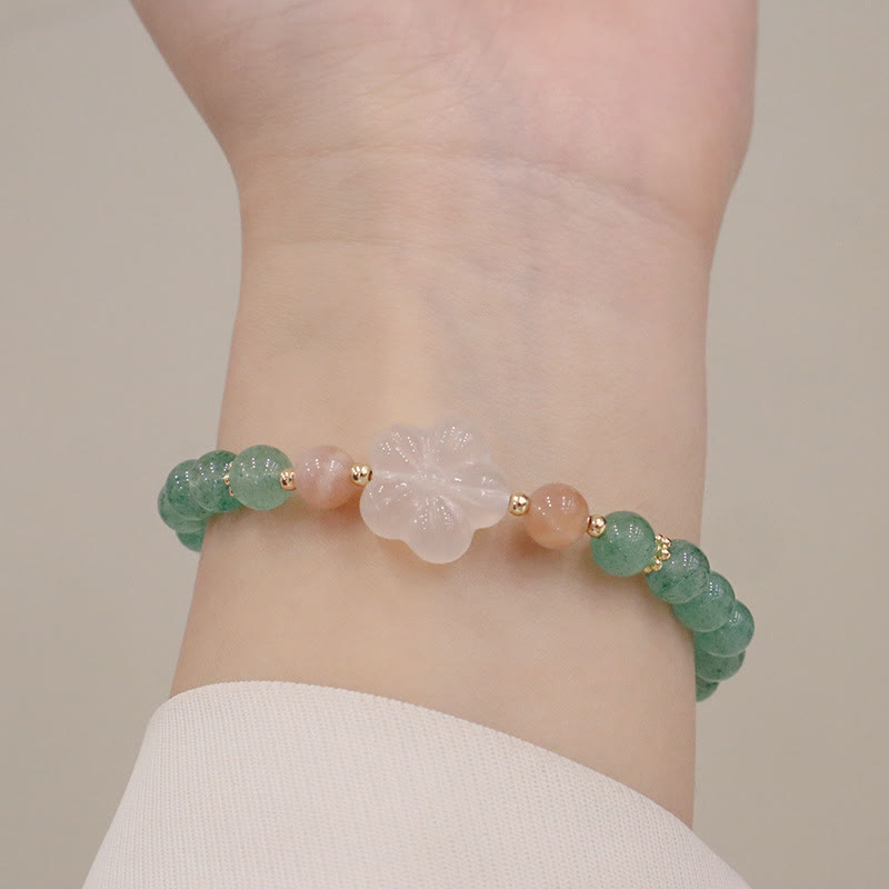 Bransoletka z Buddha Stones Naturalny Zielony Kwarc Truskawkowy Chalcedon Kwiat Wdzięczności