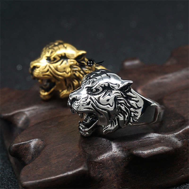 Pierścień męski Animal Tiger Head Titanium Steel Balance Calm Punk Rock Biker