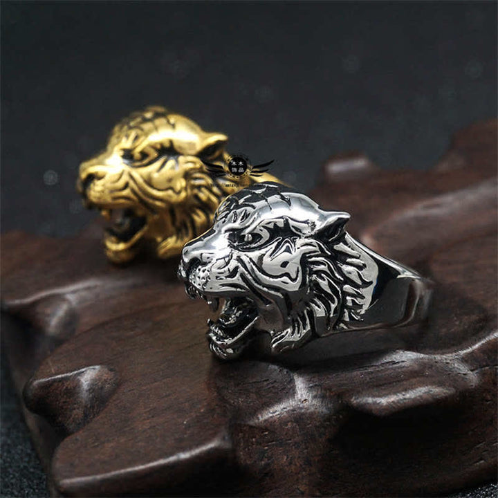 Pierścień męski Animal Tiger Head Titanium Steel Balance Calm Punk Rock Biker