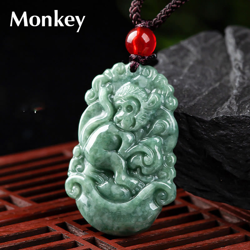 Buddha Stones Naturalny Jadeit 12 Chiński Zodiak Naszyjnik Wisiorek Dobrobytu - Małpa - image 22
