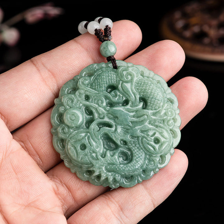 Buddha Stones Chiński Zodiak Smok Jade Naszyjnik Fortuna Wisiorek Sznurek - image 5