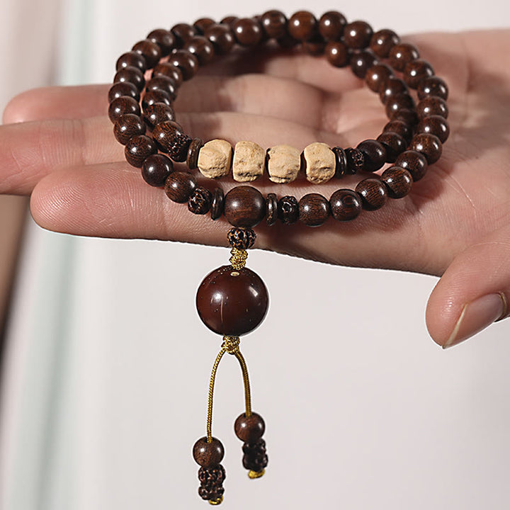 Buddha Stones Sandałowe Małe Liście Czerwonego Sandału Bodhi Nasiona Oczyszczające Bransoletka Podwójnie Owijana