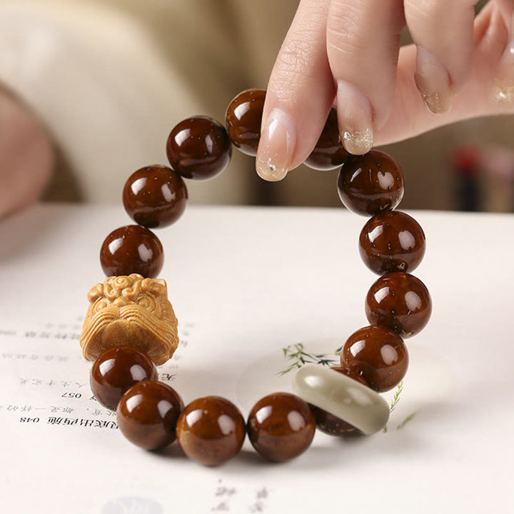Bransoletka z Buddha Stones Fioletowe Nasiona Bodhi Tańczący Lew Mądrość