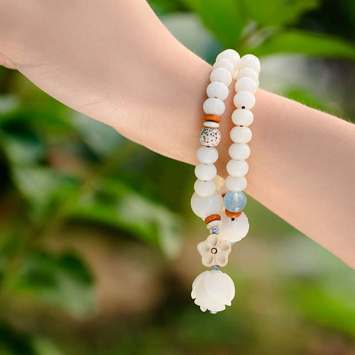 Bransoletka z białego jadeitu Bodhi Lotus z Buddha Stones