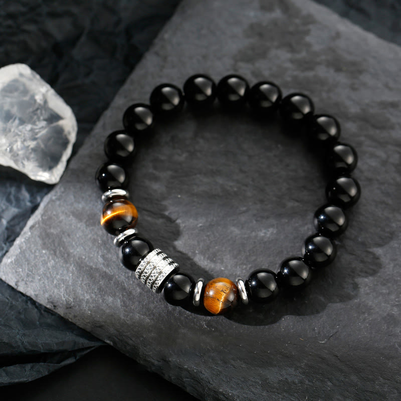 Bransoletka Buddha Stones Natural Black Obsidian Tiger Eye Strength Fulfillment