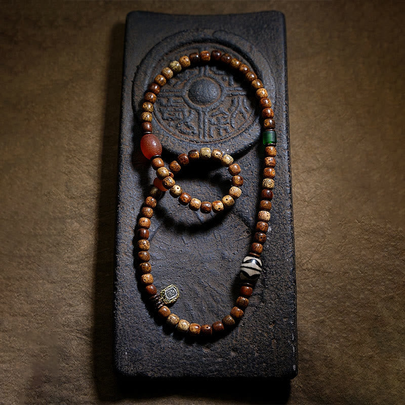 Buddha Stones Tybetańskie Nasiona Bodhi Bursztyn Dzi Koralik Agat Zakiram Bogini Bogactwa Koraliki Bransoletka Potrójnie Owijana