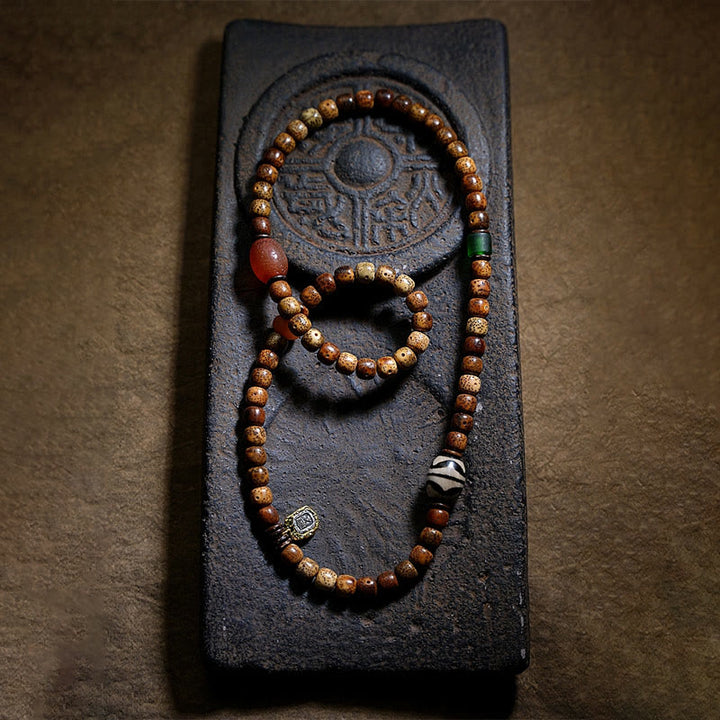 Buddha Stones Tybetańskie Nasiona Bodhi Bursztyn Dzi Koralik Agat Zakiram Bogini Bogactwa Koraliki Bransoletka Potrójnie Owijana
