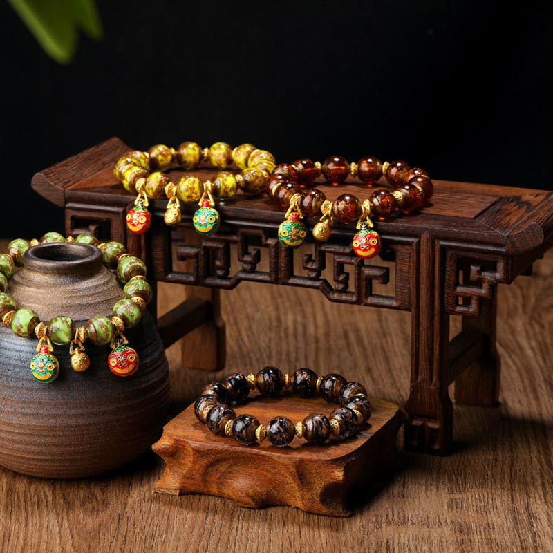 Buddha Stones Złota Połykająca Bestia Rodzina Charm Liuli Szklane Koraliki Bransoletka Fortuna - image 23