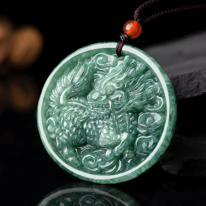 Naszyjnik z naturalnym jadeitem Kirin Abundance z Buddha Stones