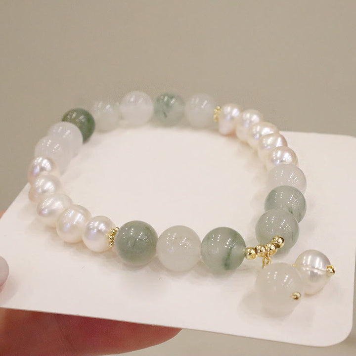 Bransoletka z naturalnych pereł i jadeitu z Buddha Stones, uzdrawiająca szczerość