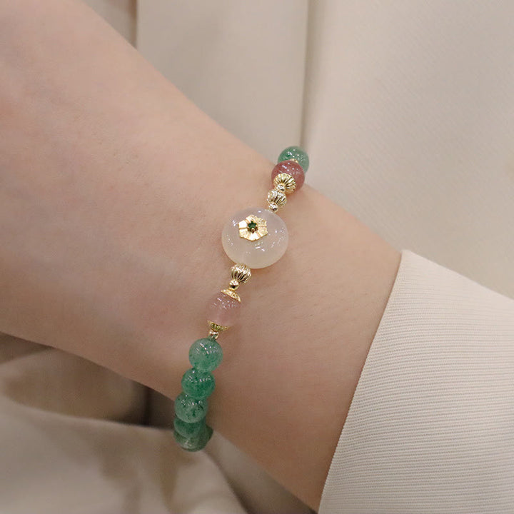 Bransoletka z Buddha Stones Naturalny Zielony Kwarc Truskawkowy Chalcedon Kwiat Wdzięczności