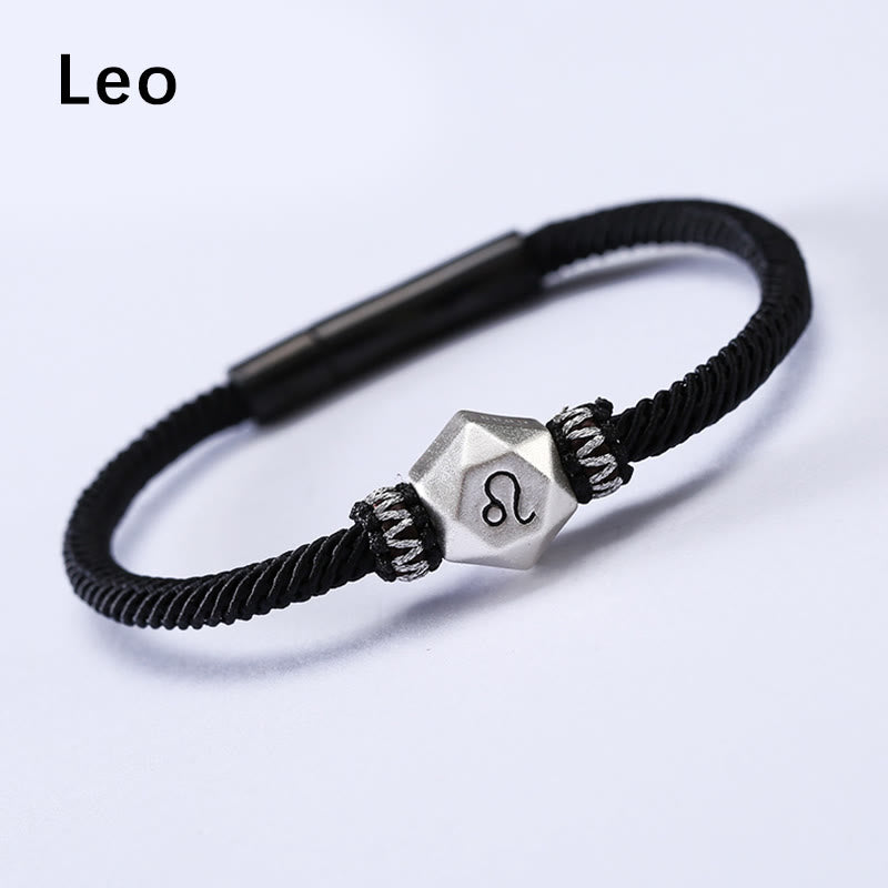 Buddha Stones 999 Srebro Sterling 12 Konstelacji Zodiaku Ochrona Ręcznie Robiona Bransoletka Sznurkowa