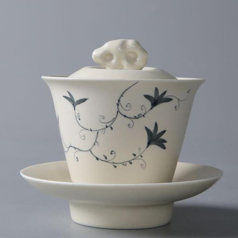 Buddha Stones malowane ręcznie granat hibiskus sosna lotos ceramiczny Gaiwan Sancai filiżanka do herbaty Kung Fu filiżanka do herbaty i spodek z pokrywką