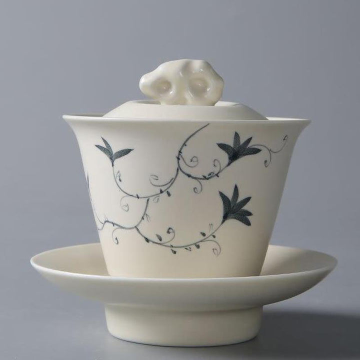 Buddha Stones malowane ręcznie granat hibiskus sosna lotos ceramiczny Gaiwan Sancai filiżanka do herbaty Kung Fu filiżanka do herbaty i spodek z pokrywką