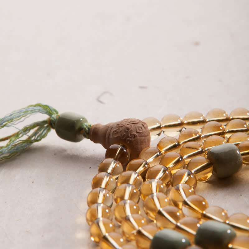 Buddha Stones 108 Koraliki Mala 925 Srebro Sterling Cytryn Sandałowiec Turkus Ochrona Bransoletka Dobrobytu
