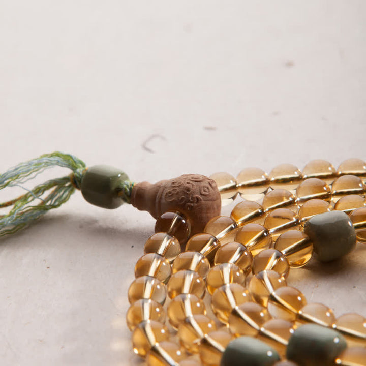 Buddha Stones 108 Koraliki Mala 925 Srebro Sterling Cytryn Sandałowiec Turkus Ochrona Bransoletka Dobrobytu