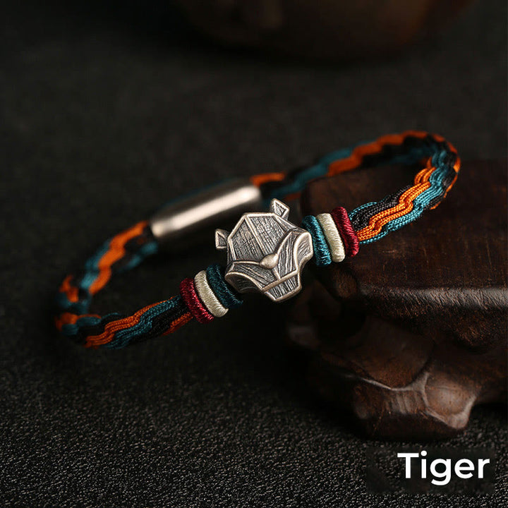 Buddha Stones Ręcznie robione 999 Srebro Sterling Rok Smoka Chiński Zodiaku Ochrona Kolorowa Reinkarnacja Węzeł Liny Bransoletka