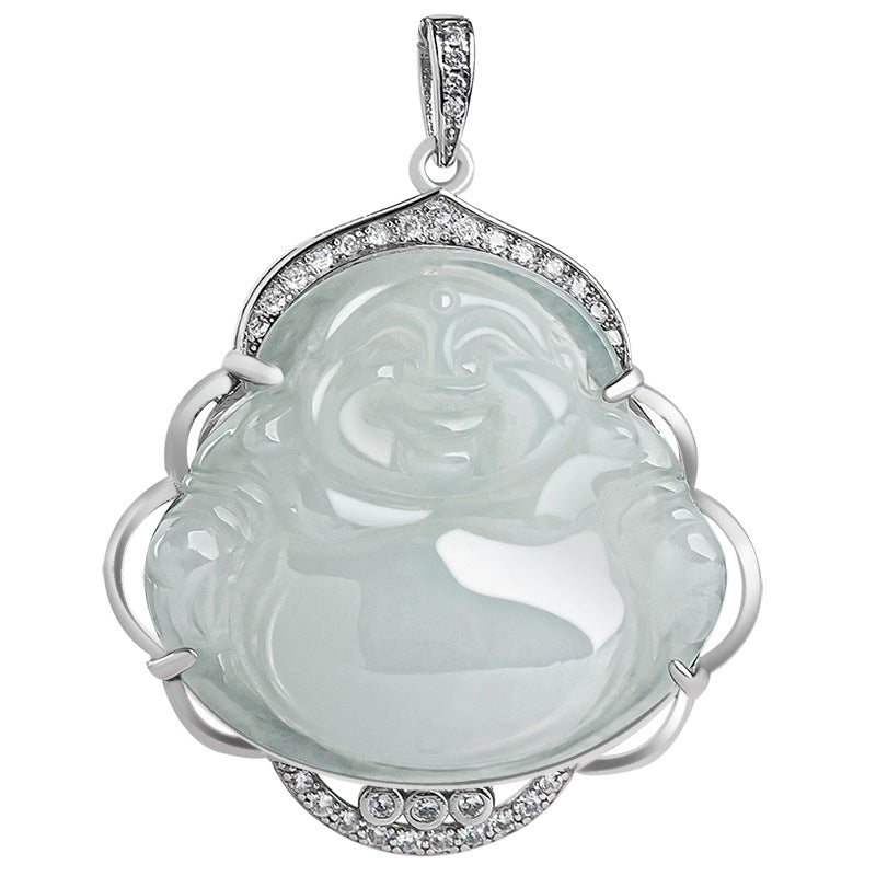 Buddha Stones 925 Srebro Sterlingowe Śmiejący się Budda Naturalny Jadeit Obfitość Naszyjnik Wisiorek - image 8