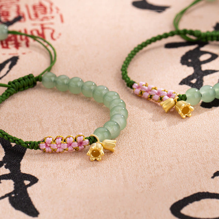 Buddha Stones Ręcznie Robione Jade Koraliki Konwalii Charm Szczęścia Bransoletka Pleciona