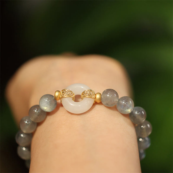 Buddha Stones Naturalny Kamień Księżycowy Heitan Jade Peace Buckle Bransoletka Uzdrawiająca