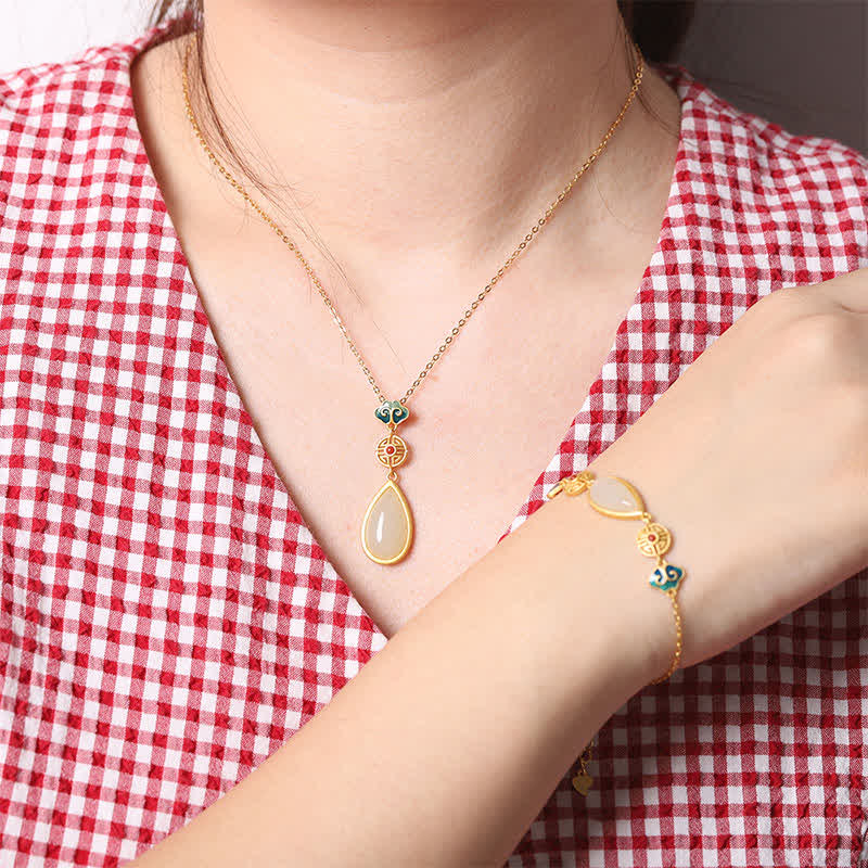 925 Srebro Sterlingowe Hetian Biały Jade Naszyjnik z Kroplą Wody Bransoletka Wisiorek - image 1