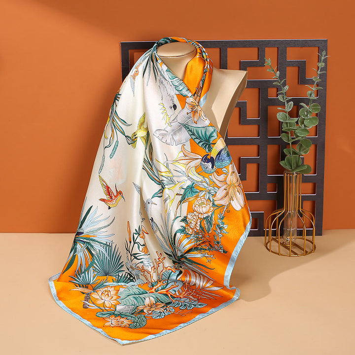 Buddha Stones Scena pasterska Balon na gorące powietrze Wiosenne kwiaty 100% jedwabiu morwowego Chusta na szyję - Kwiaty Ptaki - image 34