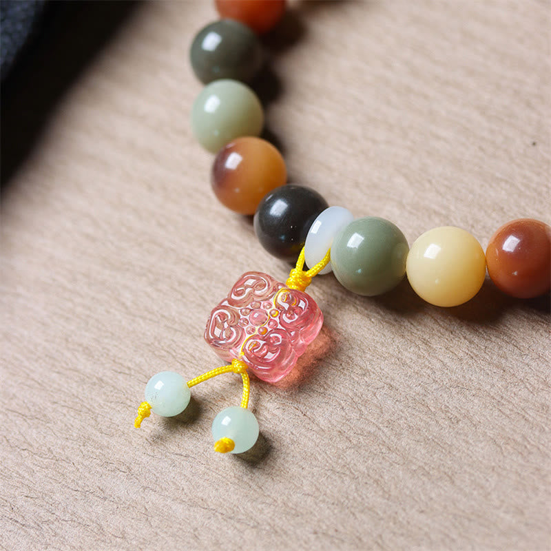 Buddha Stones Naturalne Wielokolorowe Gradientowe Nasiona Bodhi Liuli Szklana Bransoletka z Urokiem Pokoju