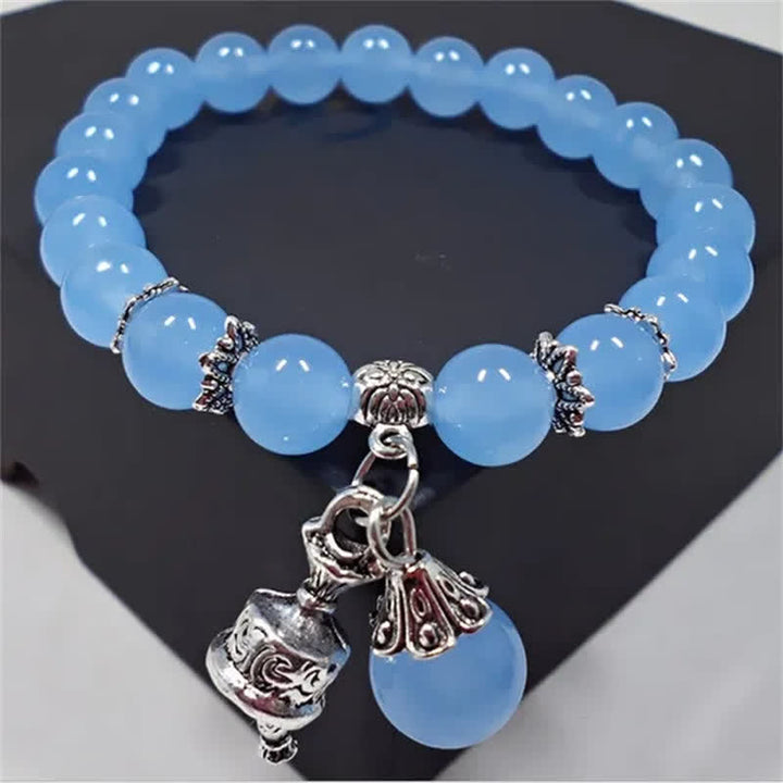 Bransoletka z koralików i kryształków chalcedonu w stylu vintage z dzwonkiem