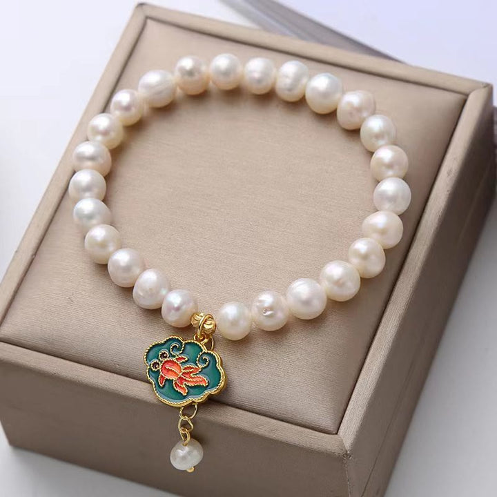 Bransoletka z pereł naturalnych Lotus Koi Fish Goldfish Optimism Charm