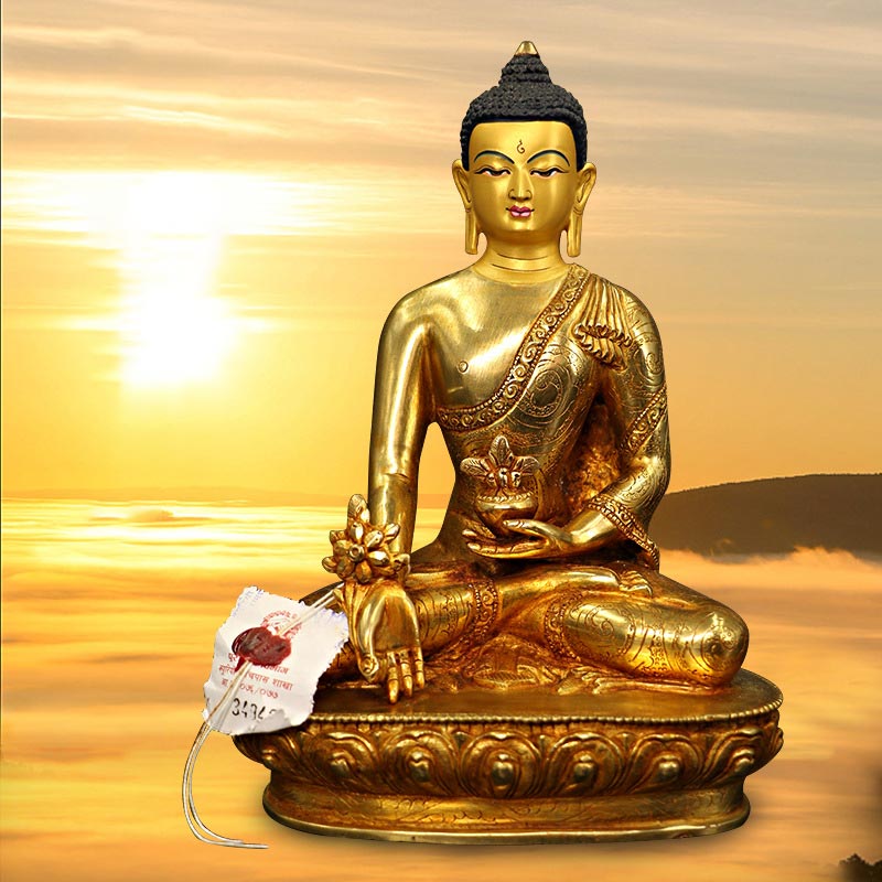 Budda Siakjamuni Medycyna Budda Współczucie Miedź Pozłacana Statua Dekoracja